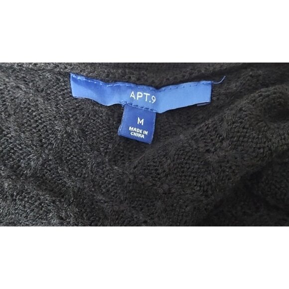 Apt. 9 Open Front Long Black Knit Cardigan M Boho Grandma Office - Picture 6 of 6